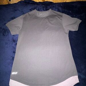 Bylt T-Shirt Drop Cut Lux Mens Small Cotton Stretch Pullover Gray and Beige